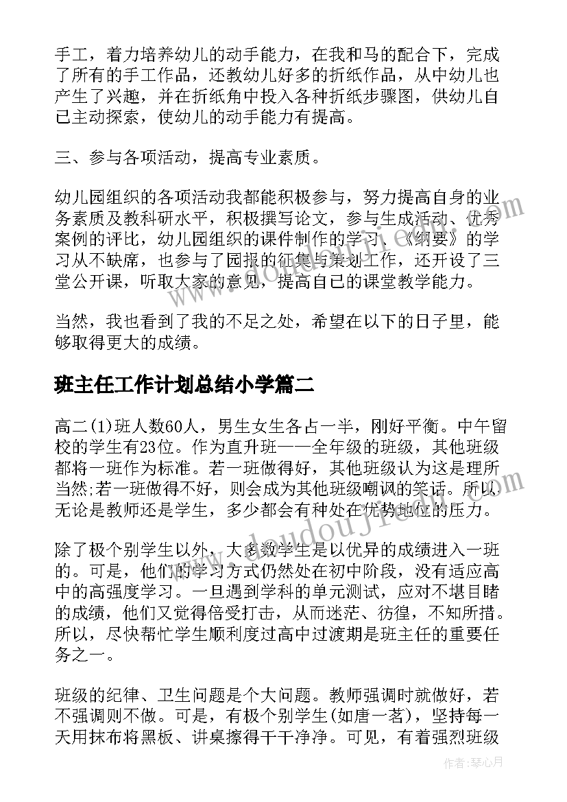 2023年班主任工作计划总结小学(优秀5篇)