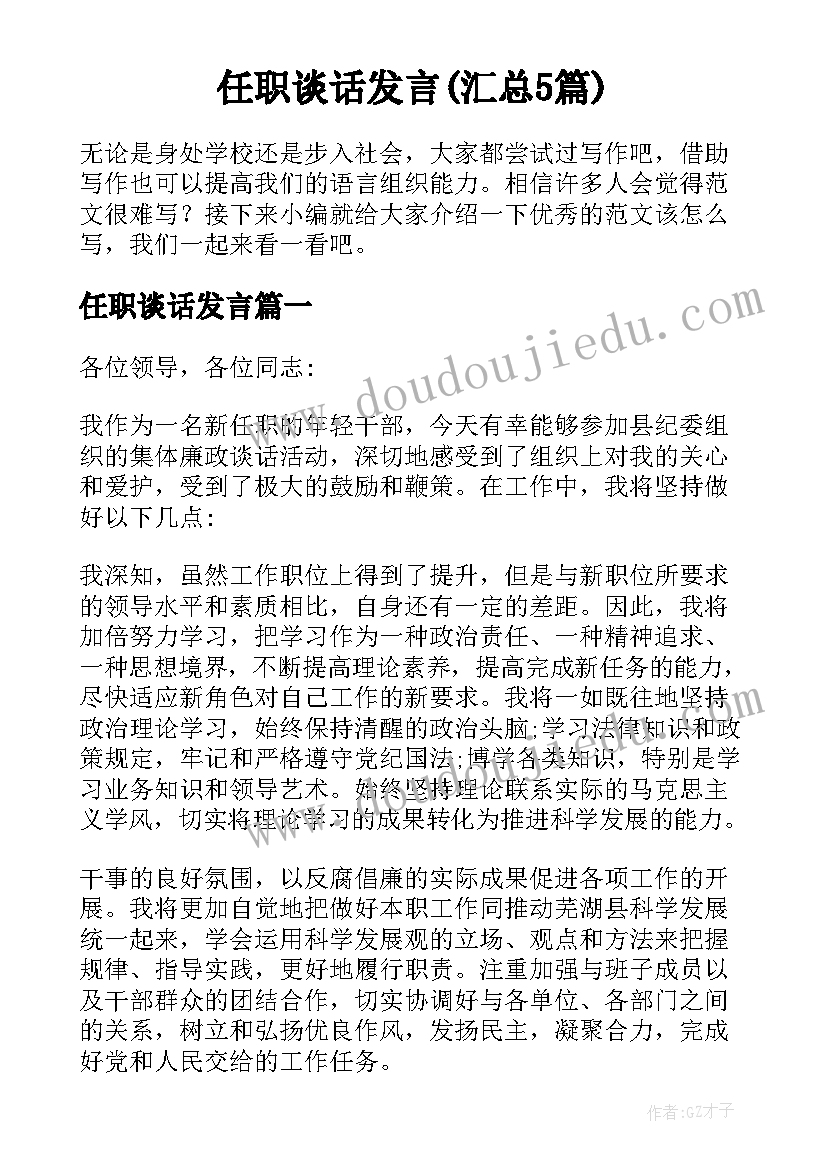 任职谈话发言(汇总5篇)