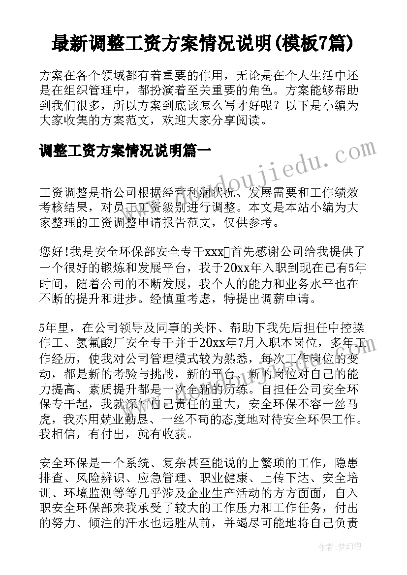 最新调整工资方案情况说明(模板7篇)