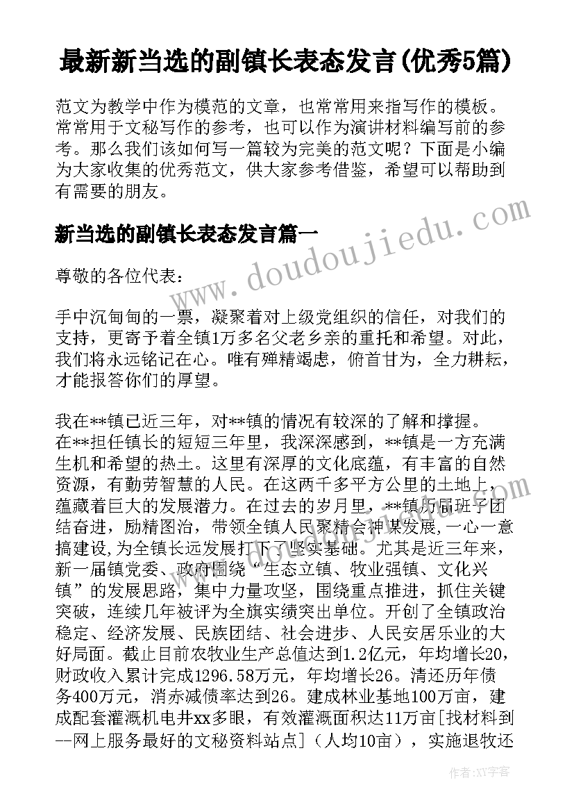 最新新当选的副镇长表态发言(优秀5篇)