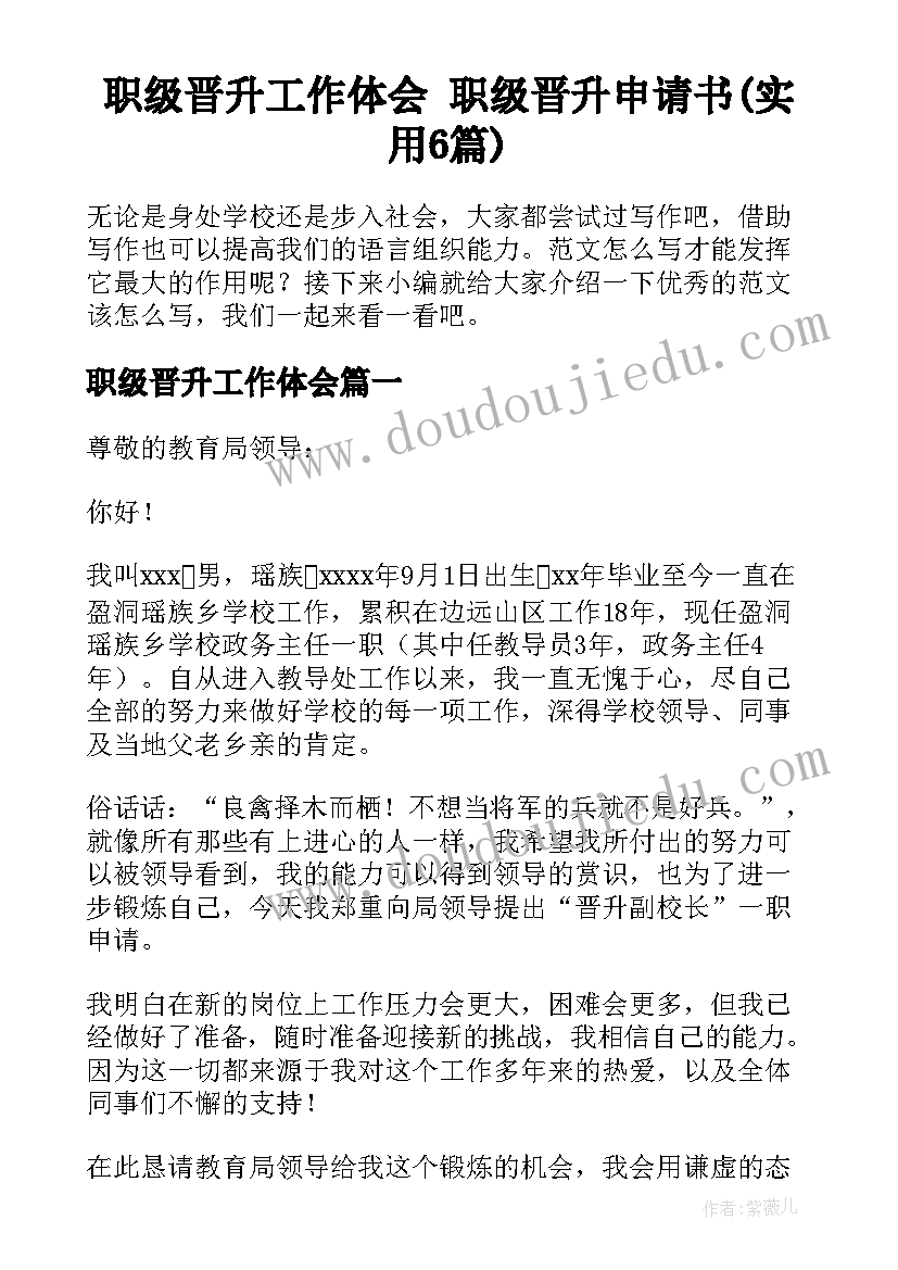 职级晋升工作体会 职级晋升申请书(实用6篇)