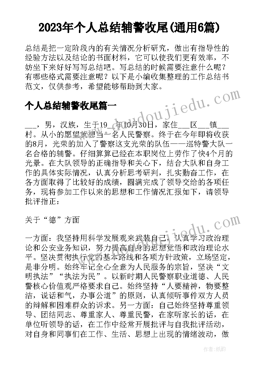 2023年个人总结辅警收尾(通用6篇)