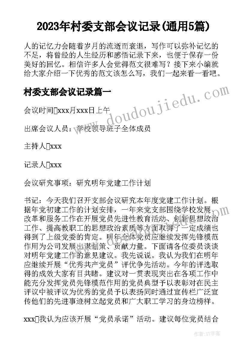 2023年村委支部会议记录(通用5篇)