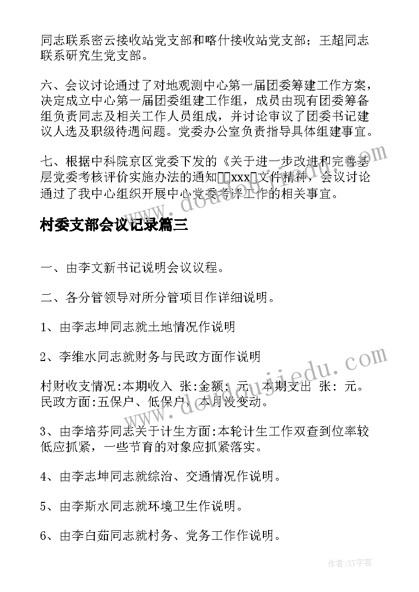 2023年村委支部会议记录(通用5篇)