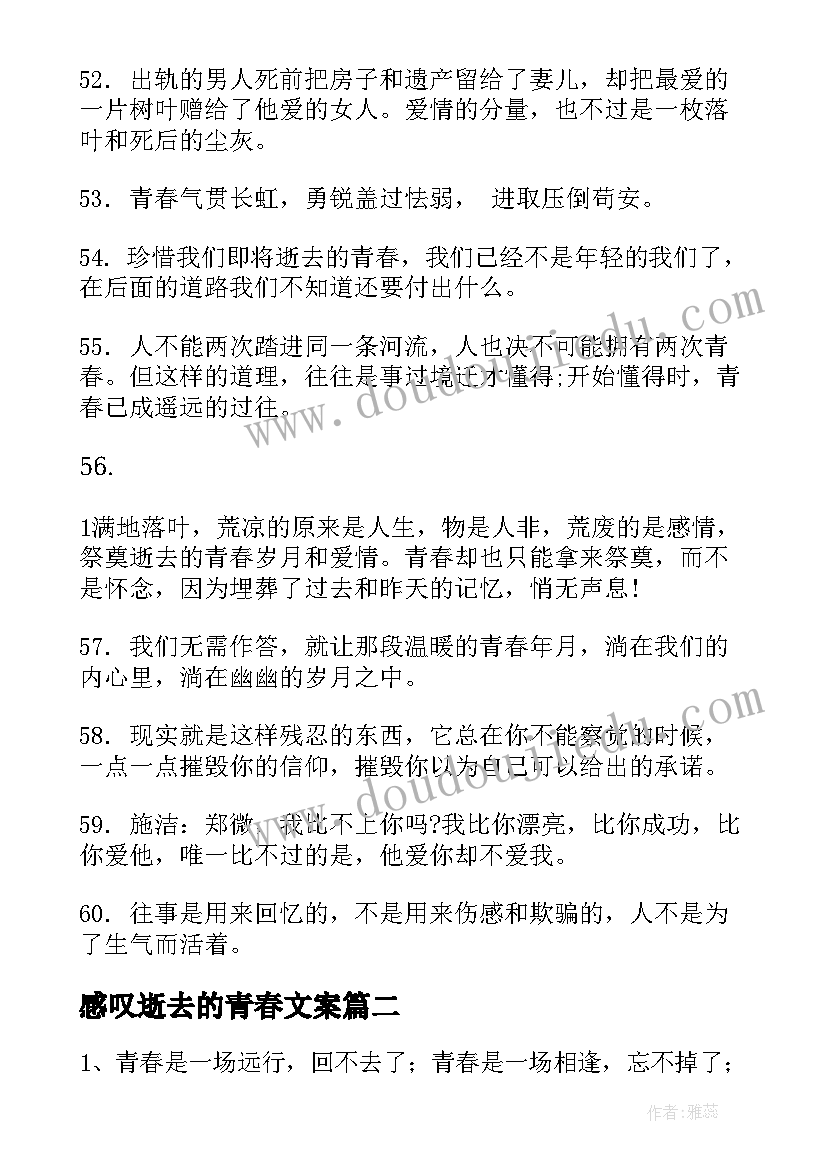 感叹逝去的青春文案(实用5篇)