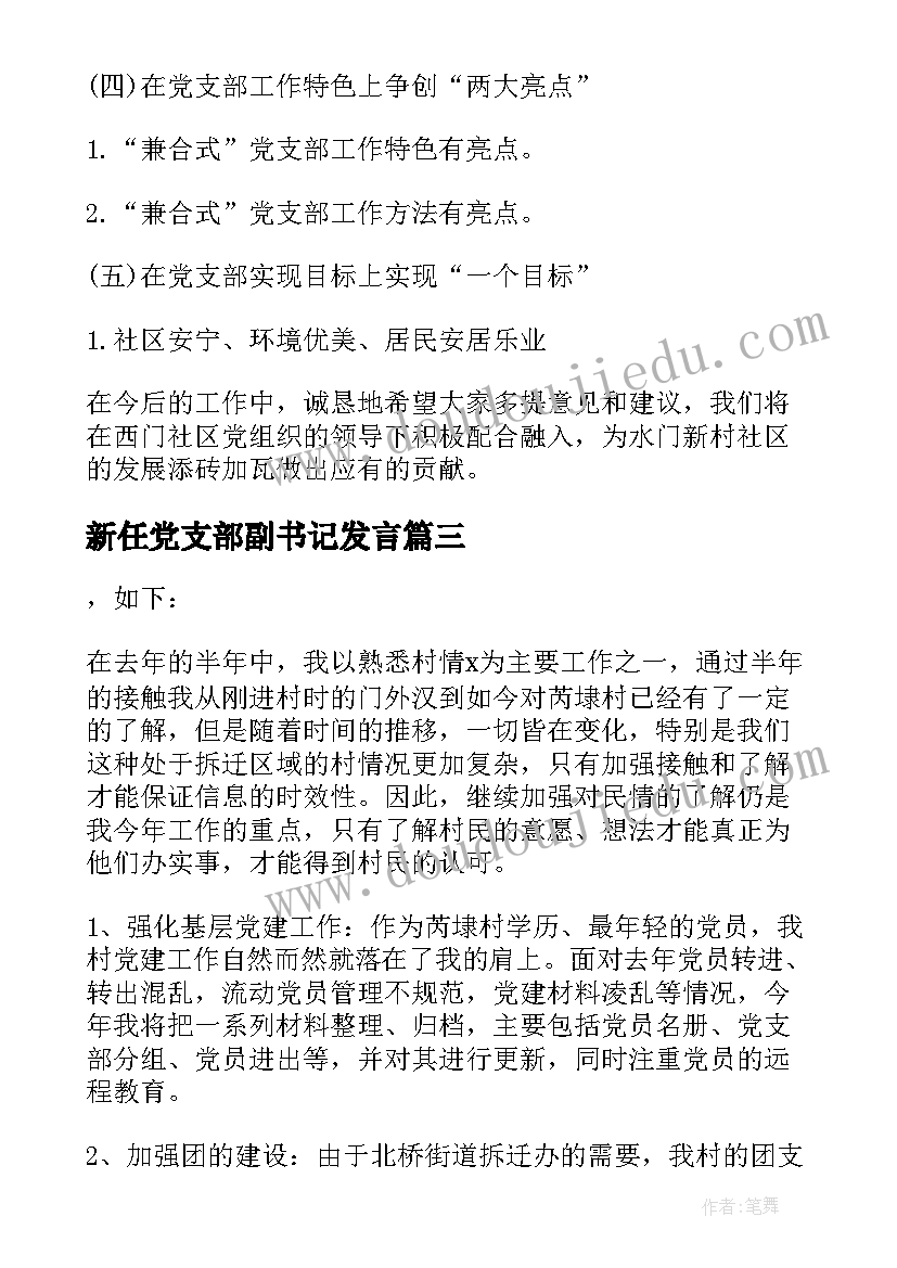 新任党支部副书记发言(优秀5篇)