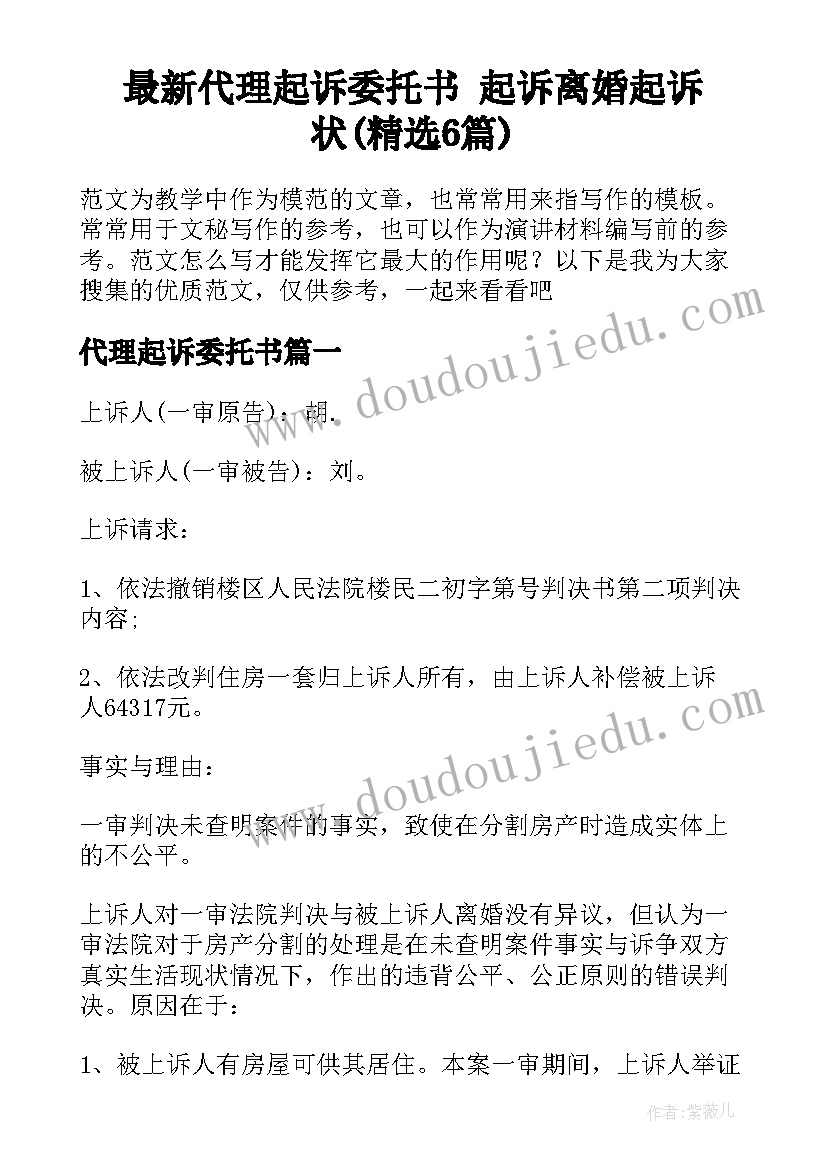 最新代理起诉委托书 起诉离婚起诉状(精选6篇)