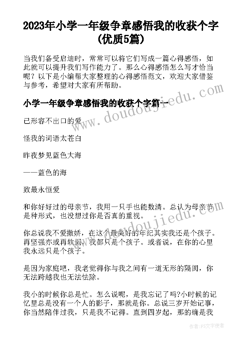 2023年小学一年级争章感悟我的收获个字(优质5篇)