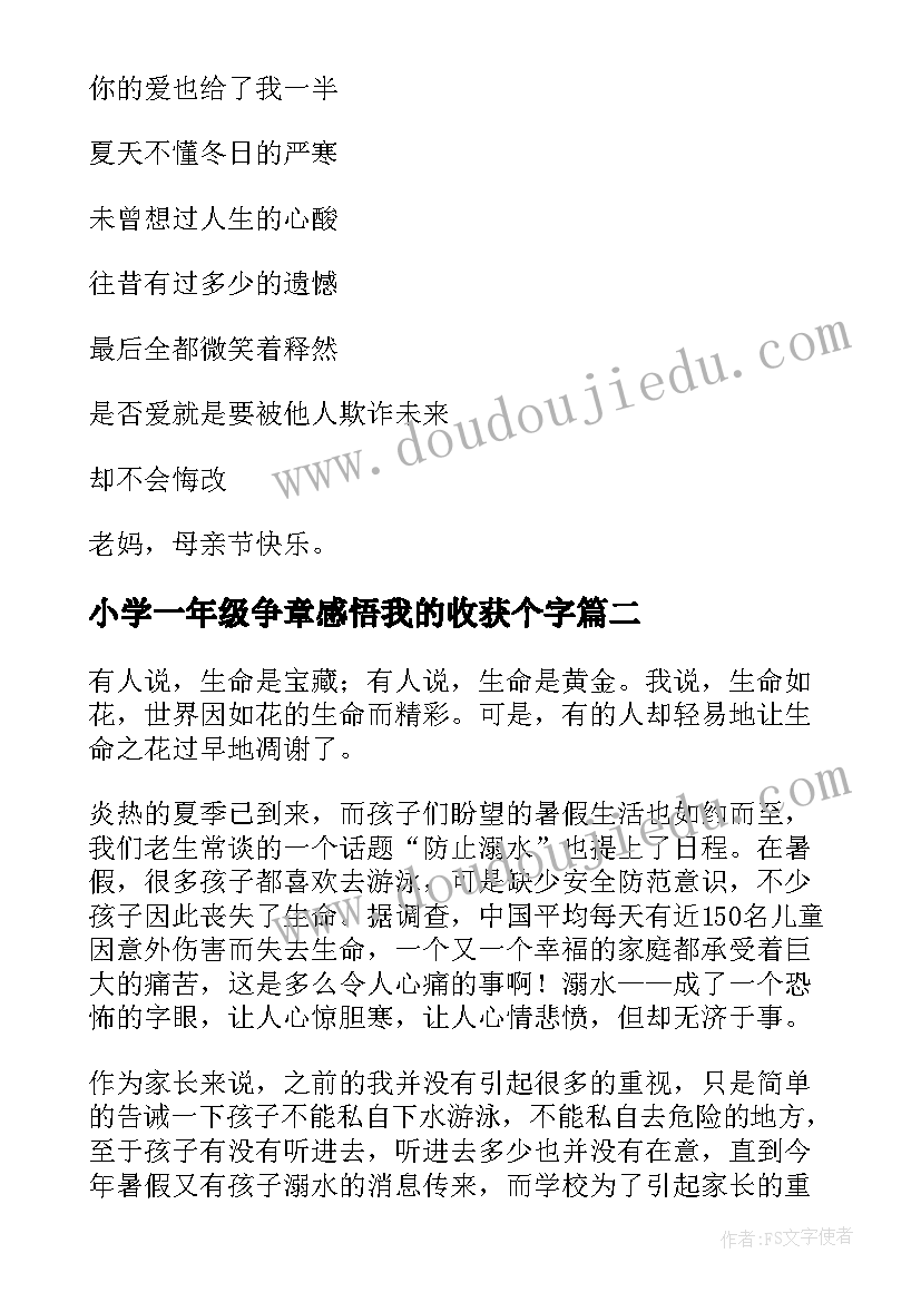 2023年小学一年级争章感悟我的收获个字(优质5篇)