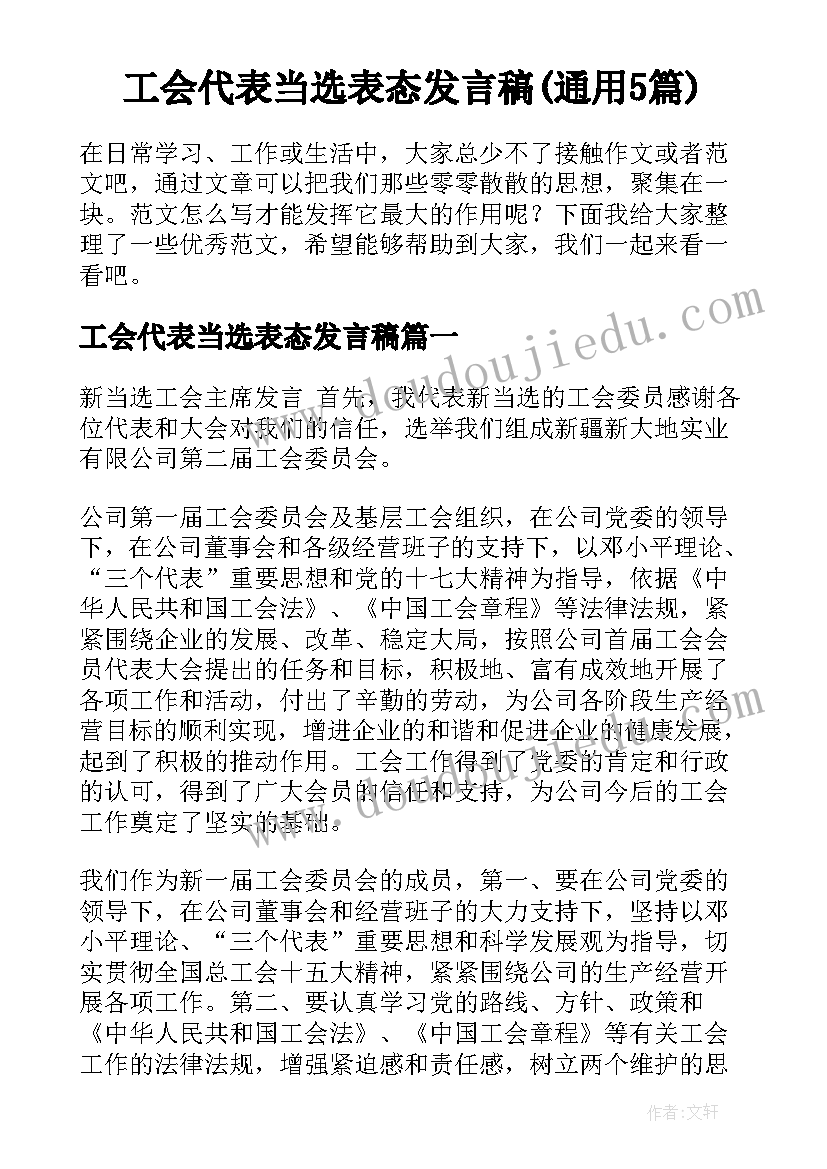 工会代表当选表态发言稿(通用5篇)