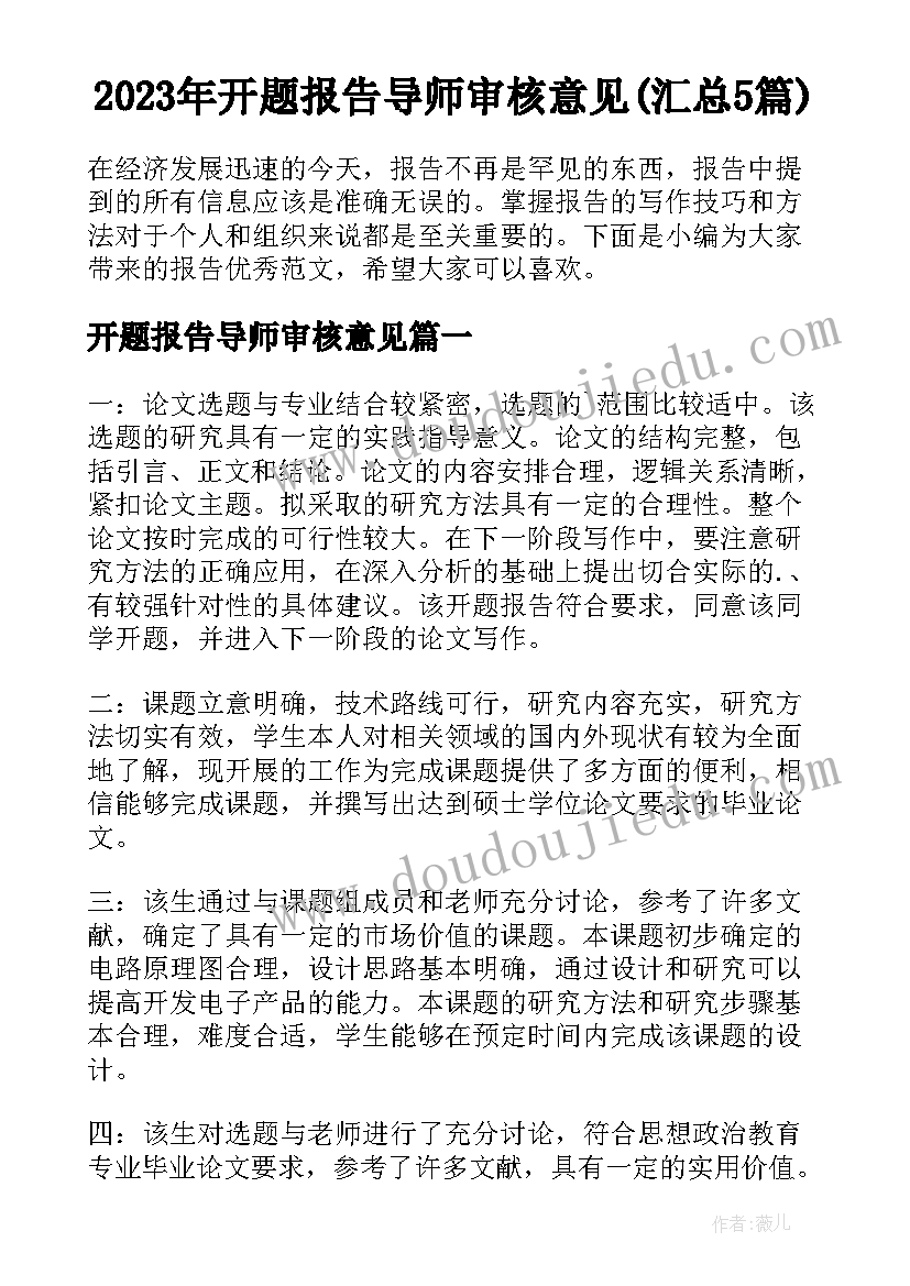 2023年开题报告导师审核意见(汇总5篇)