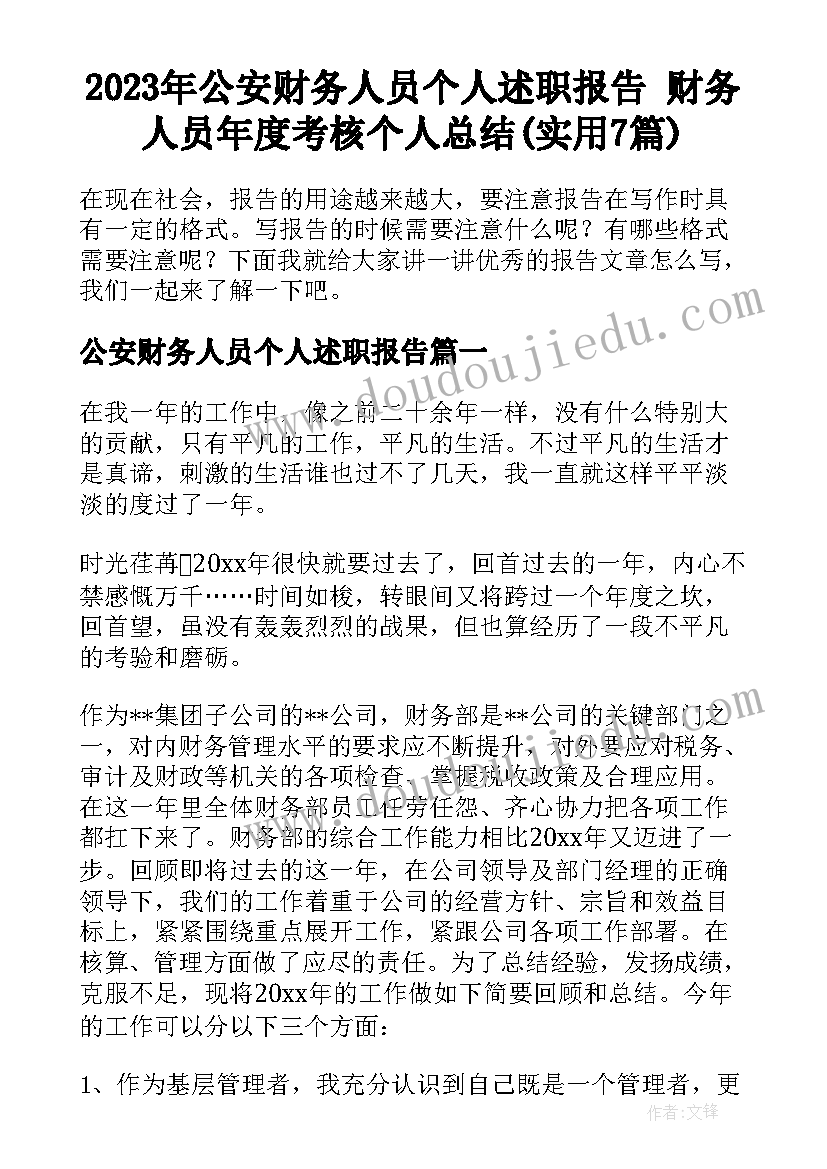 2023年公安财务人员个人述职报告 财务人员年度考核个人总结(实用7篇)