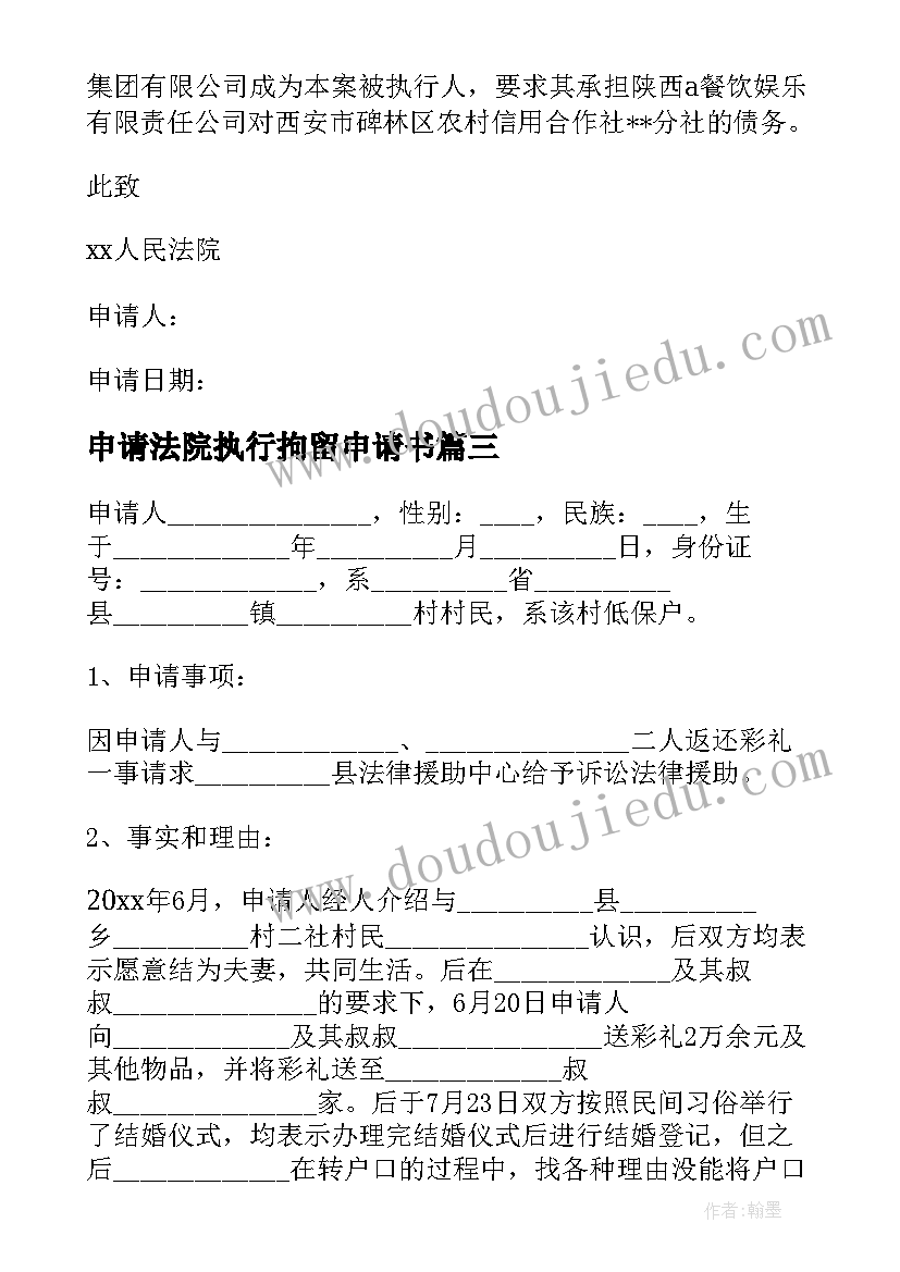 最新申请法院执行拘留申请书 补充被执行人申请书(模板8篇)