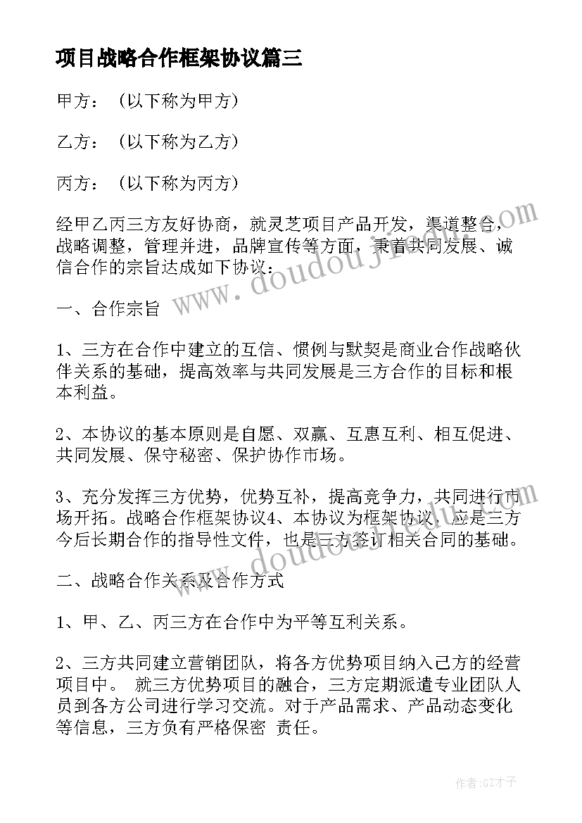 2023年项目战略合作框架协议 战略合作框架协议(汇总9篇)