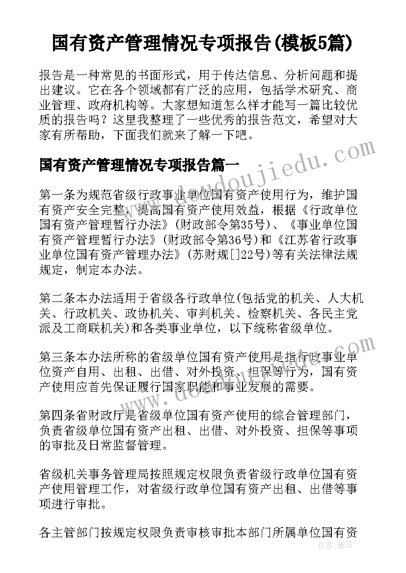 国有资产管理情况专项报告(模板5篇)