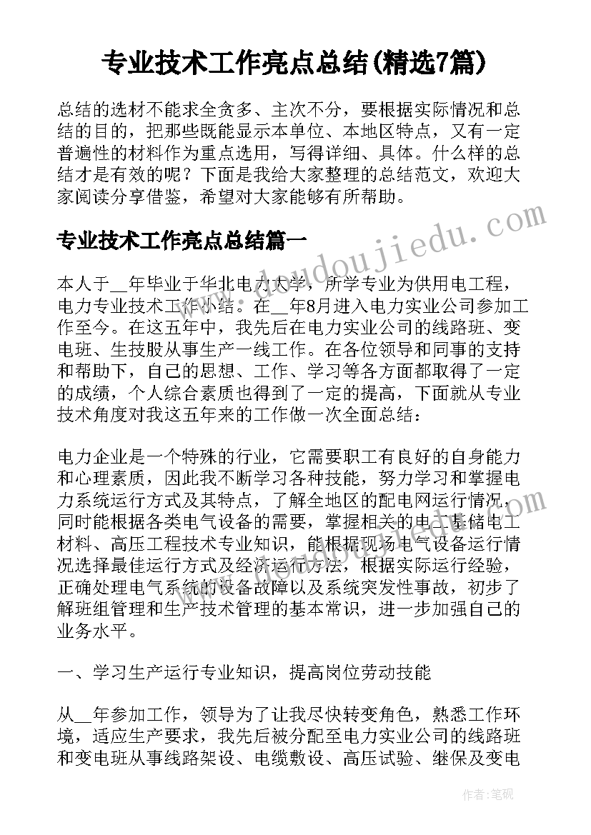 专业技术工作亮点总结(精选7篇)