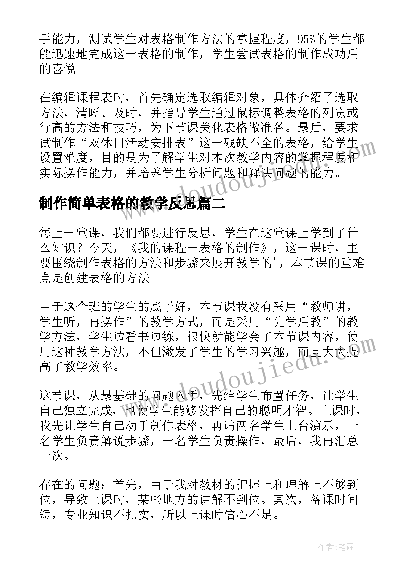 最新制作简单表格的教学反思(精选5篇)