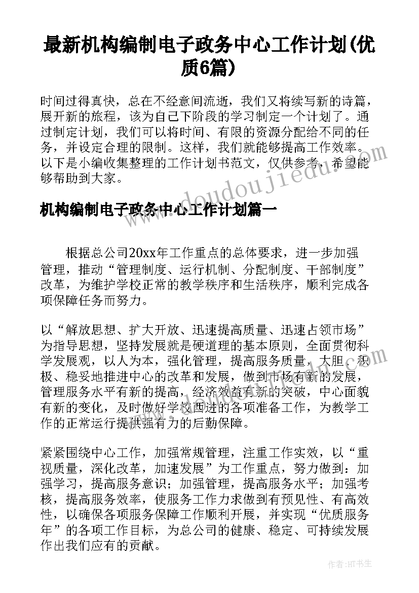 最新机构编制电子政务中心工作计划(优质6篇)