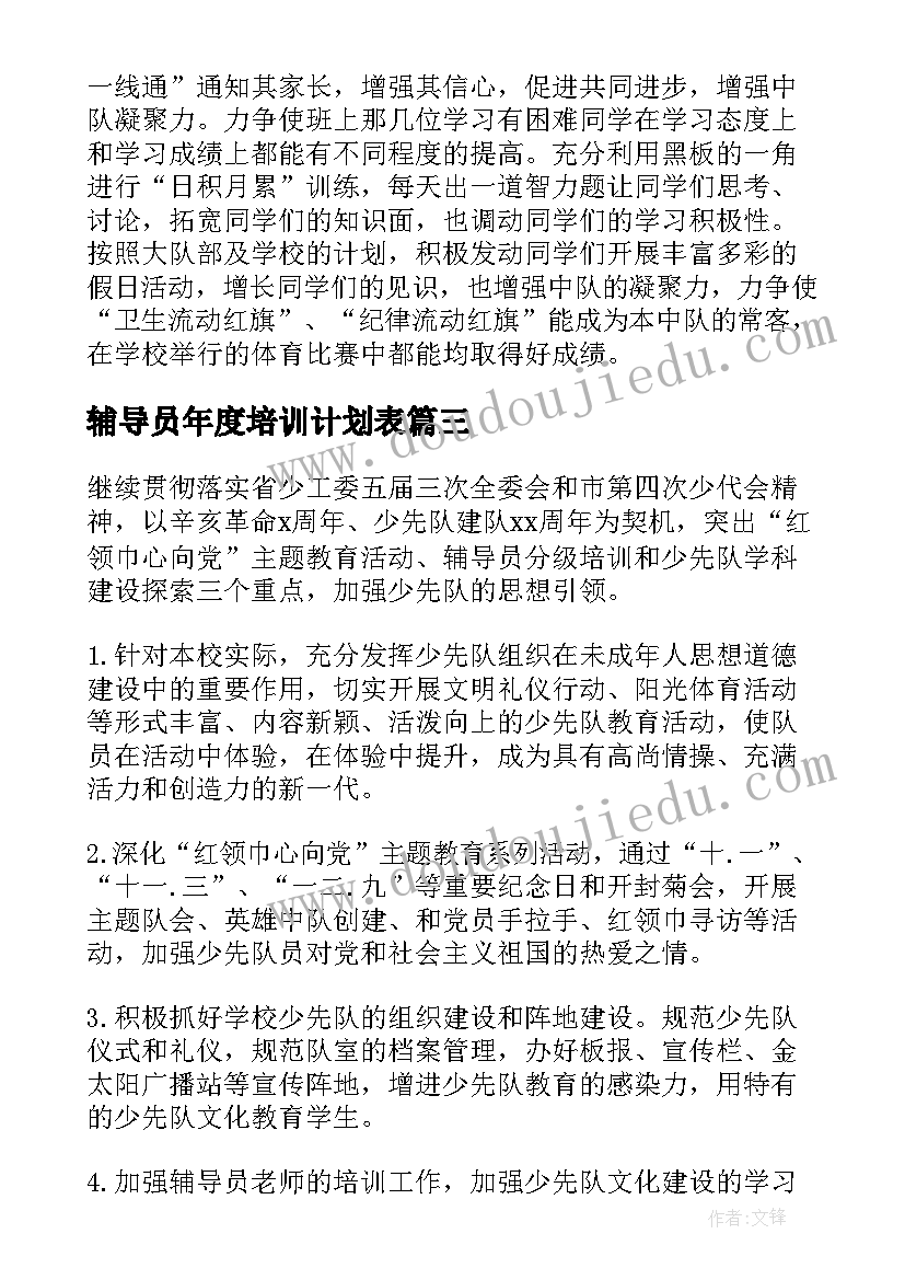 最新辅导员年度培训计划表 辅导员工作计划(优质6篇)