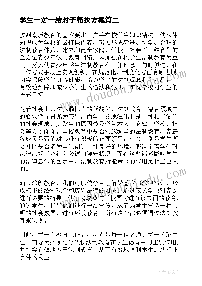 2023年学生一对一结对子帮扶方案(实用6篇)