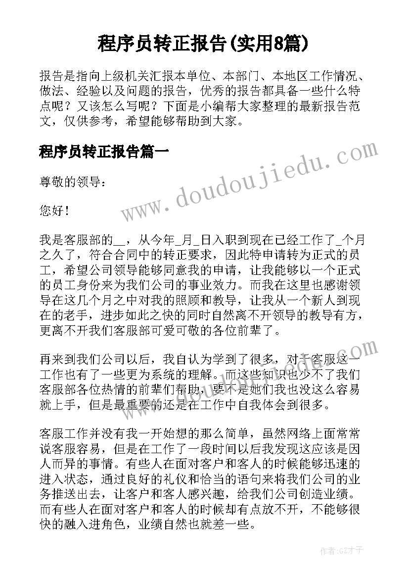 程序员转正报告(实用8篇)