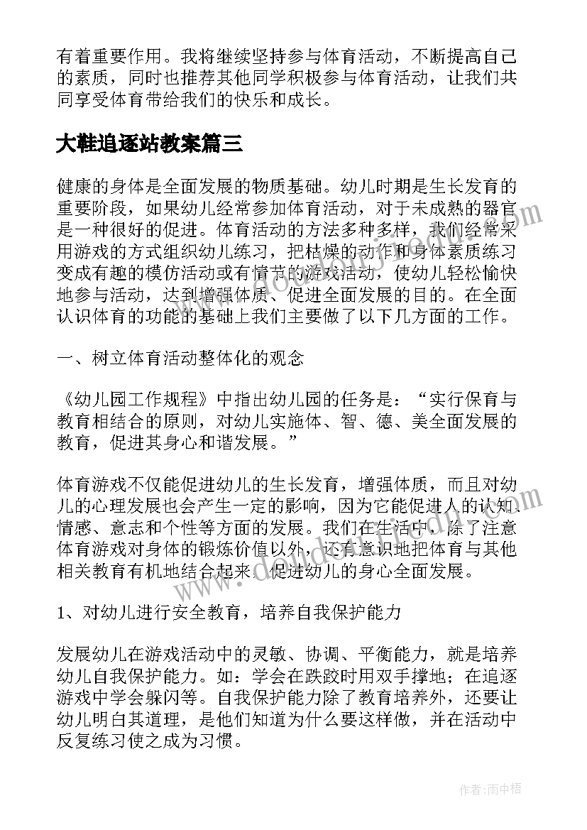 最新大鞋追逐站教案(模板5篇)