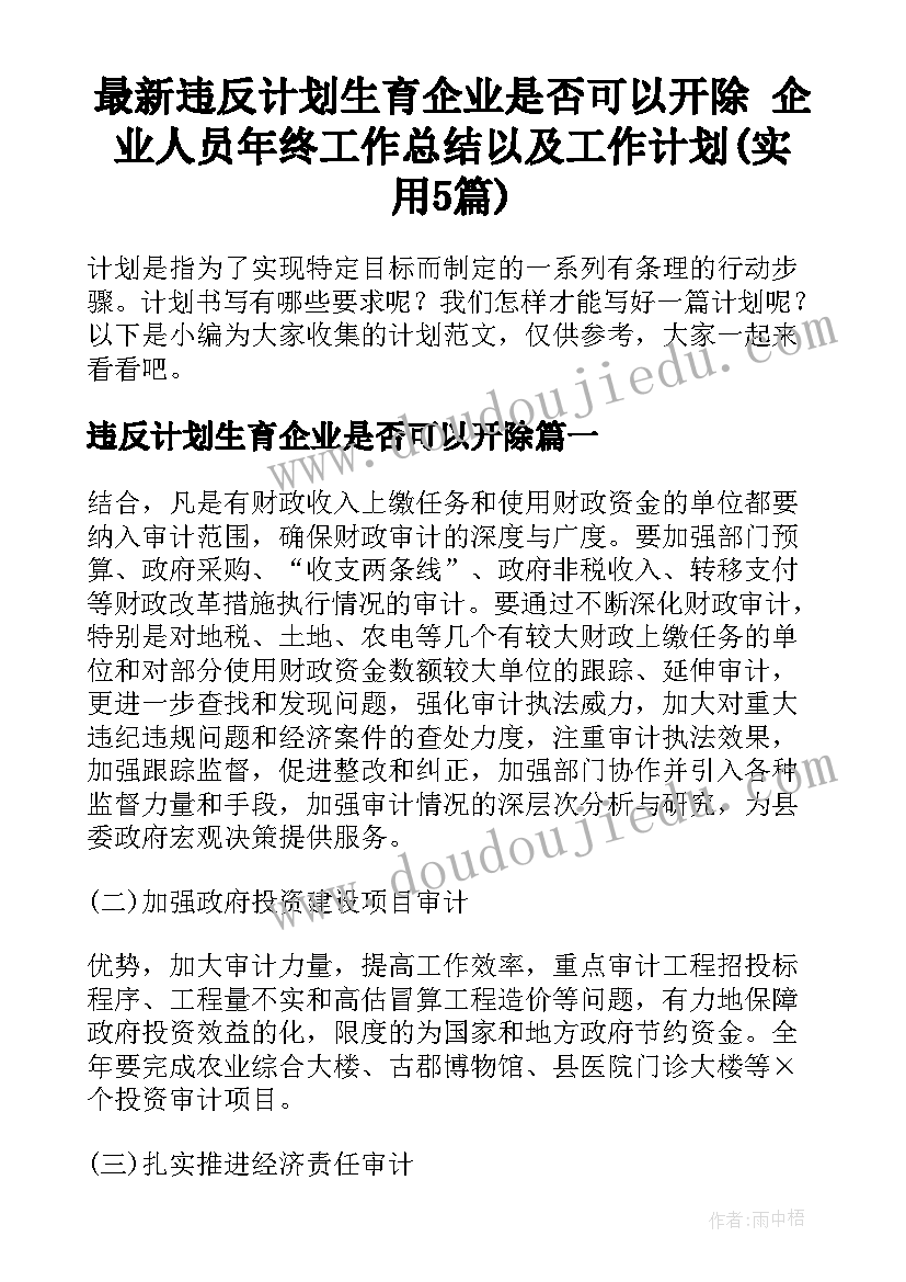 最新违反计划生育企业是否可以开除 企业人员年终工作总结以及工作计划(实用5篇)