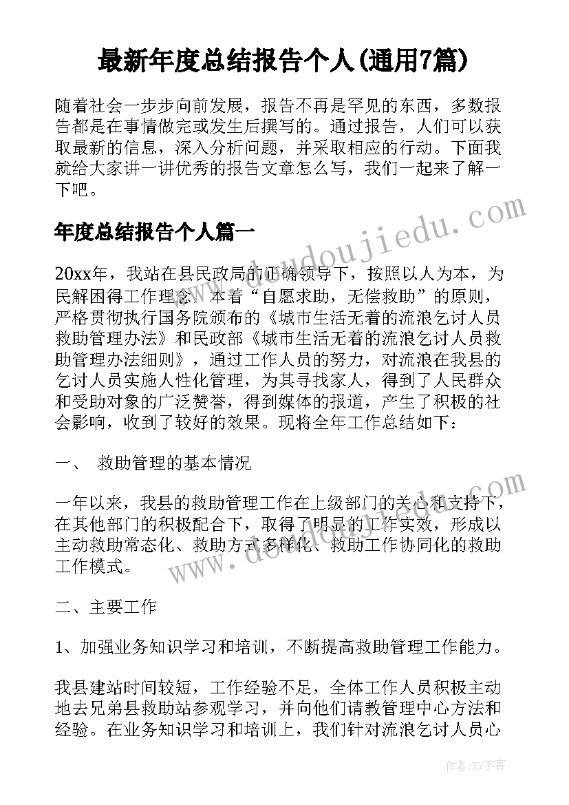 最新年度总结报告个人(通用7篇)