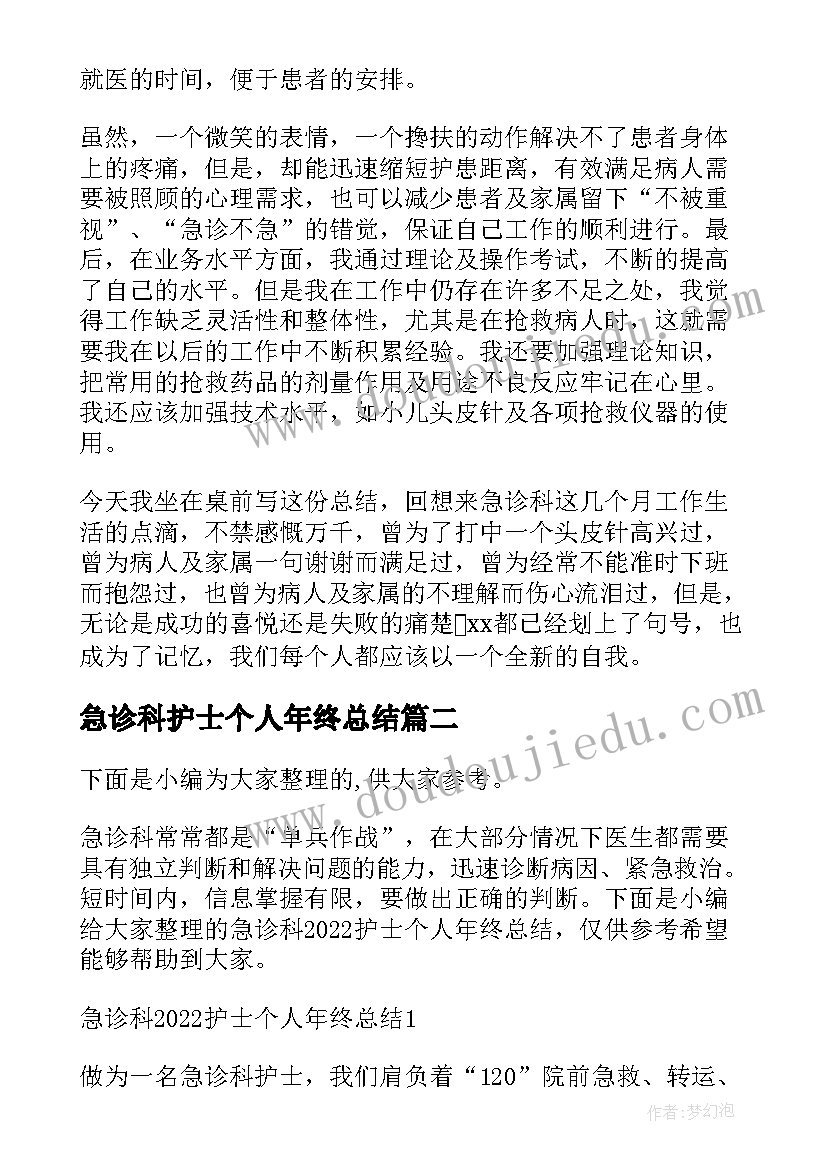 2023年急诊科护士个人年终总结(大全5篇)