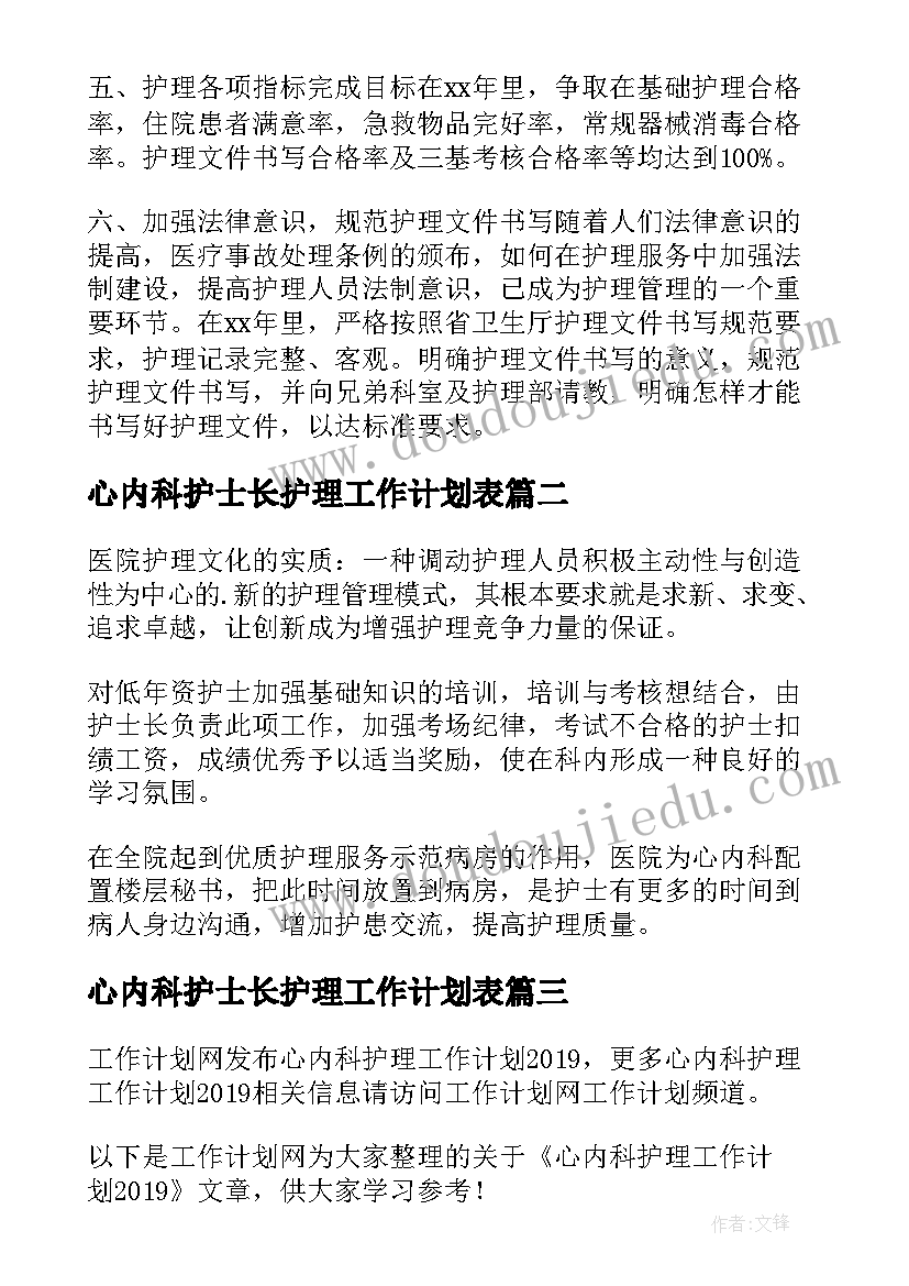 2023年心内科护士长护理工作计划表 心内科护理工作计划(通用5篇)