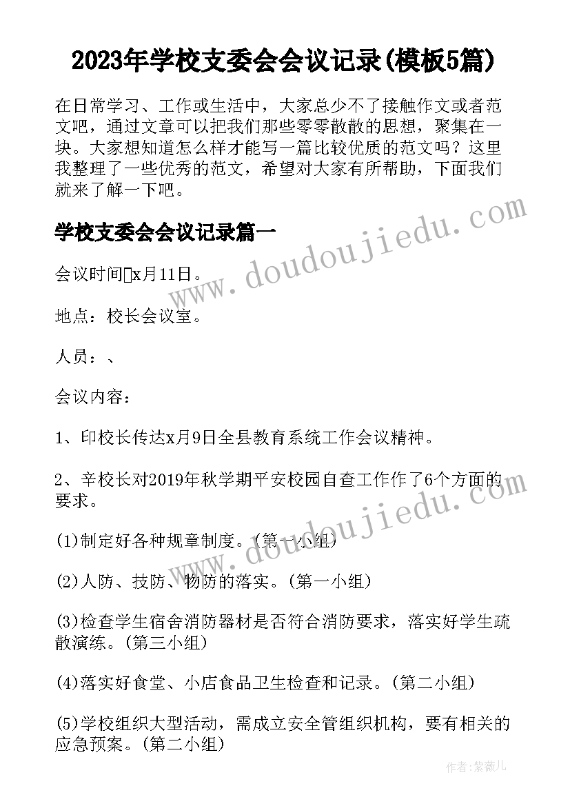 2023年学校支委会会议记录(模板5篇)