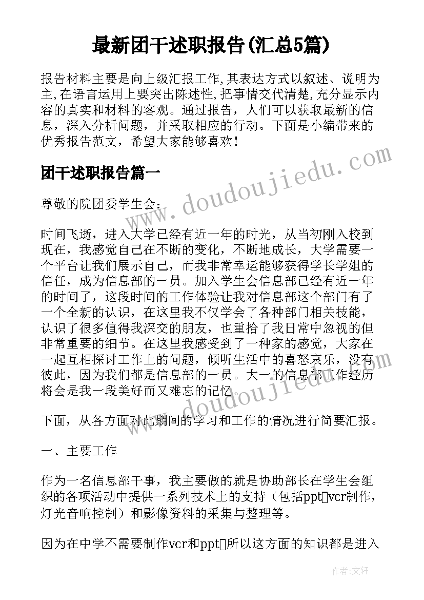 最新团干述职报告(汇总5篇)