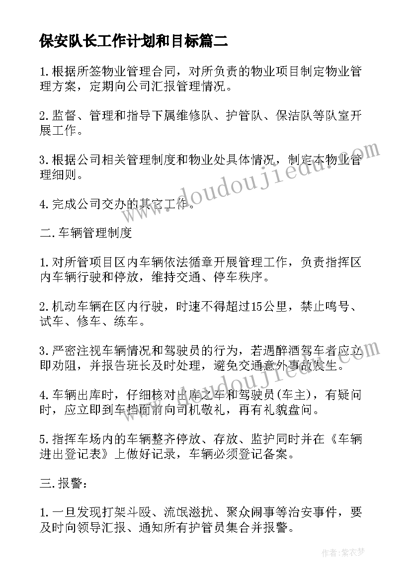 2023年保安队长工作计划和目标(实用7篇)