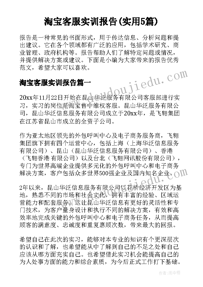 淘宝客服实训报告(实用5篇)