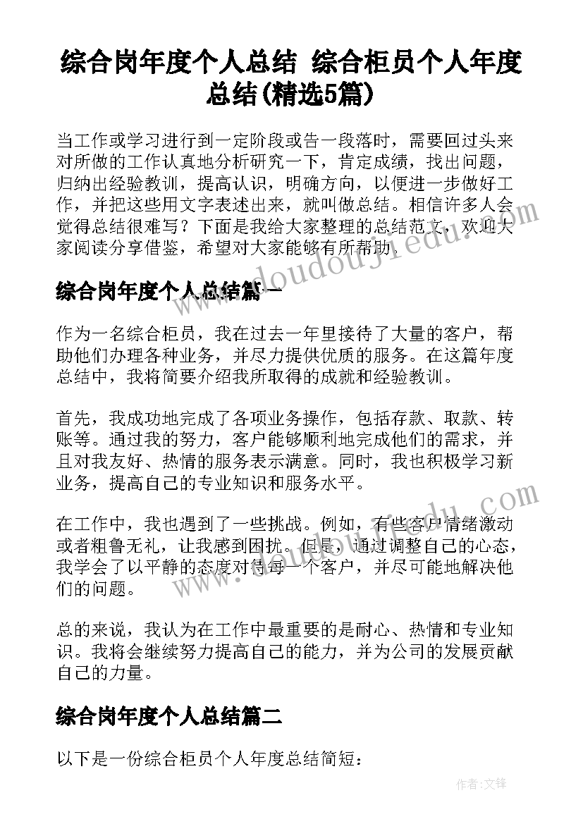 综合岗年度个人总结 综合柜员个人年度总结(精选5篇)