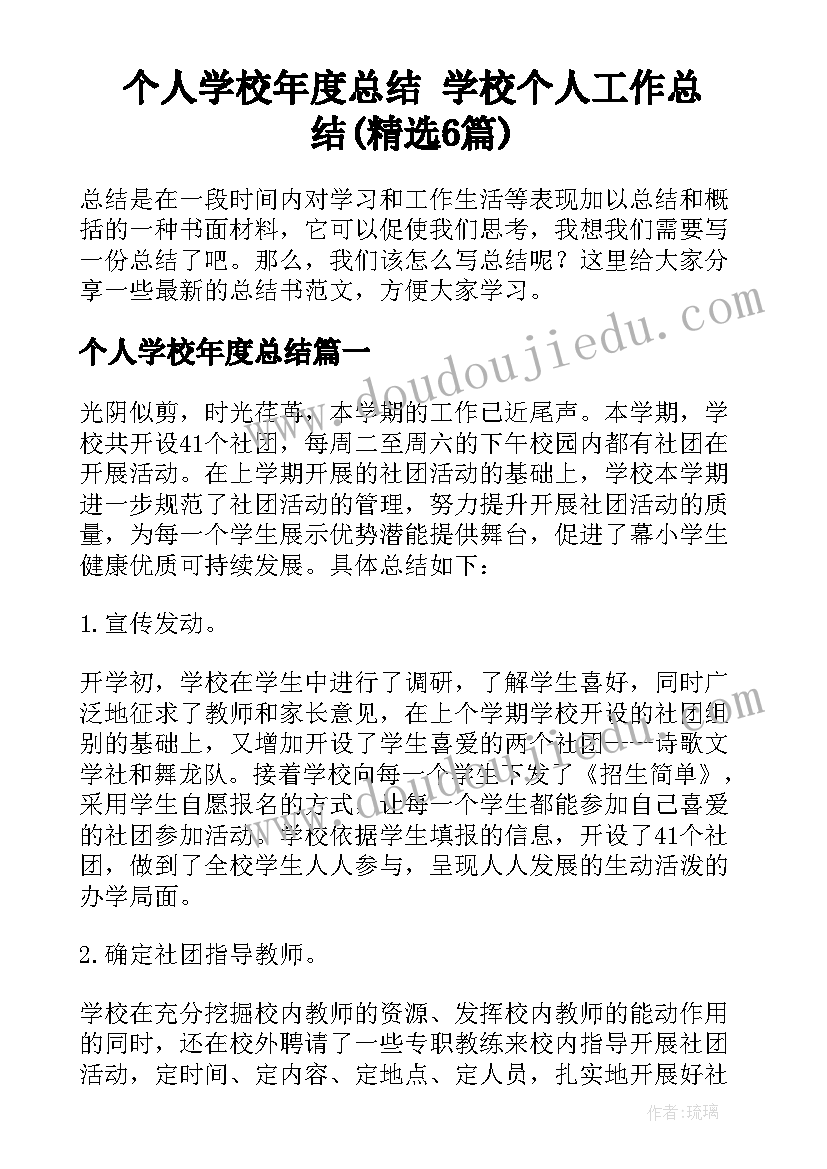 个人学校年度总结 学校个人工作总结(精选6篇)