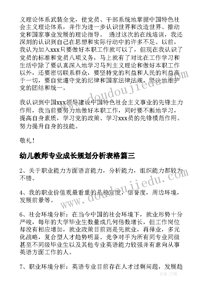 最新幼儿教师专业成长规划分析表格 专业成长规划自我分析(汇总5篇)