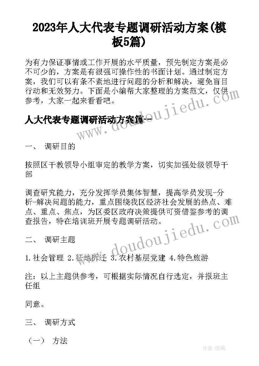 2023年人大代表专题调研活动方案(模板5篇)