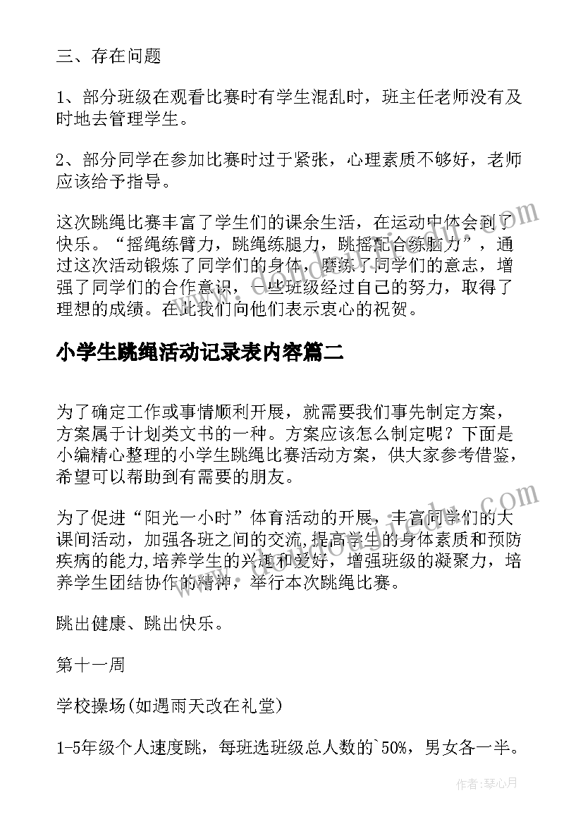 2023年小学生跳绳活动记录表内容 小学生一分钟跳绳比赛活动总结(优质5篇)