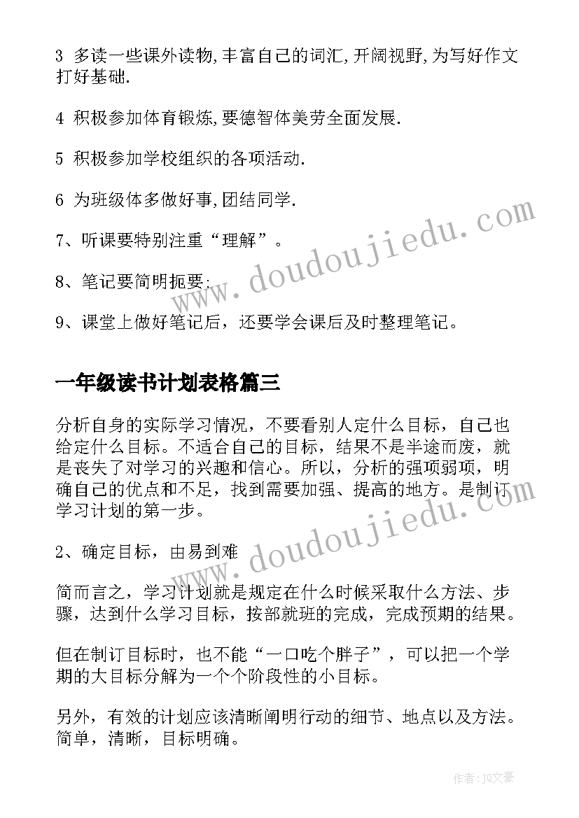 2023年一年级读书计划表格 高一年级暑假学习计划表(优秀9篇)