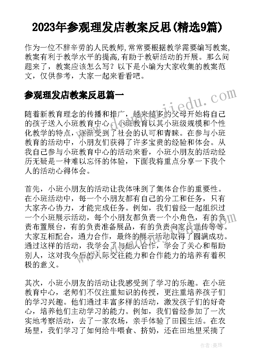 2023年参观理发店教案反思(精选9篇)