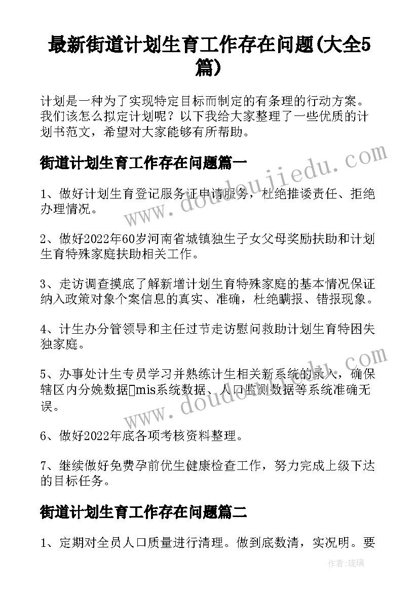 最新街道计划生育工作存在问题(大全5篇)