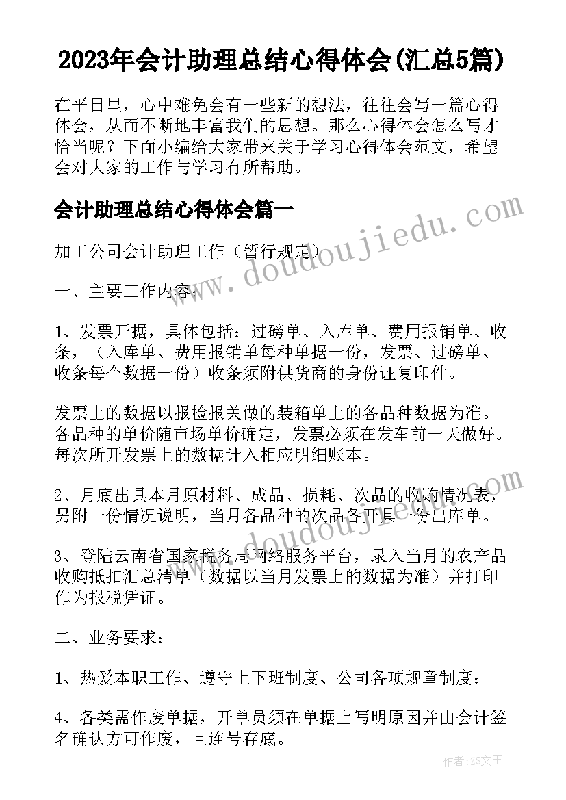 2023年会计助理总结心得体会(汇总5篇)