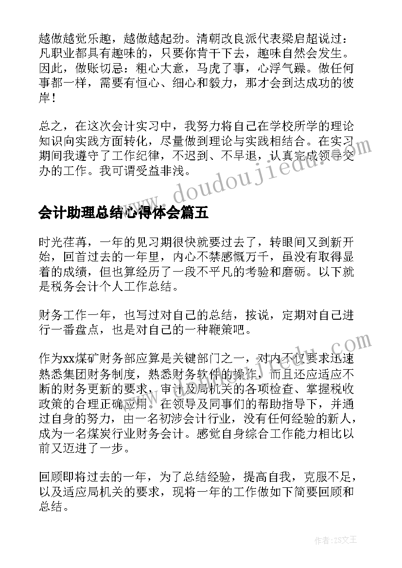 2023年会计助理总结心得体会(汇总5篇)