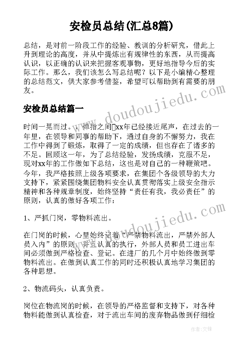 安检员总结(汇总8篇)