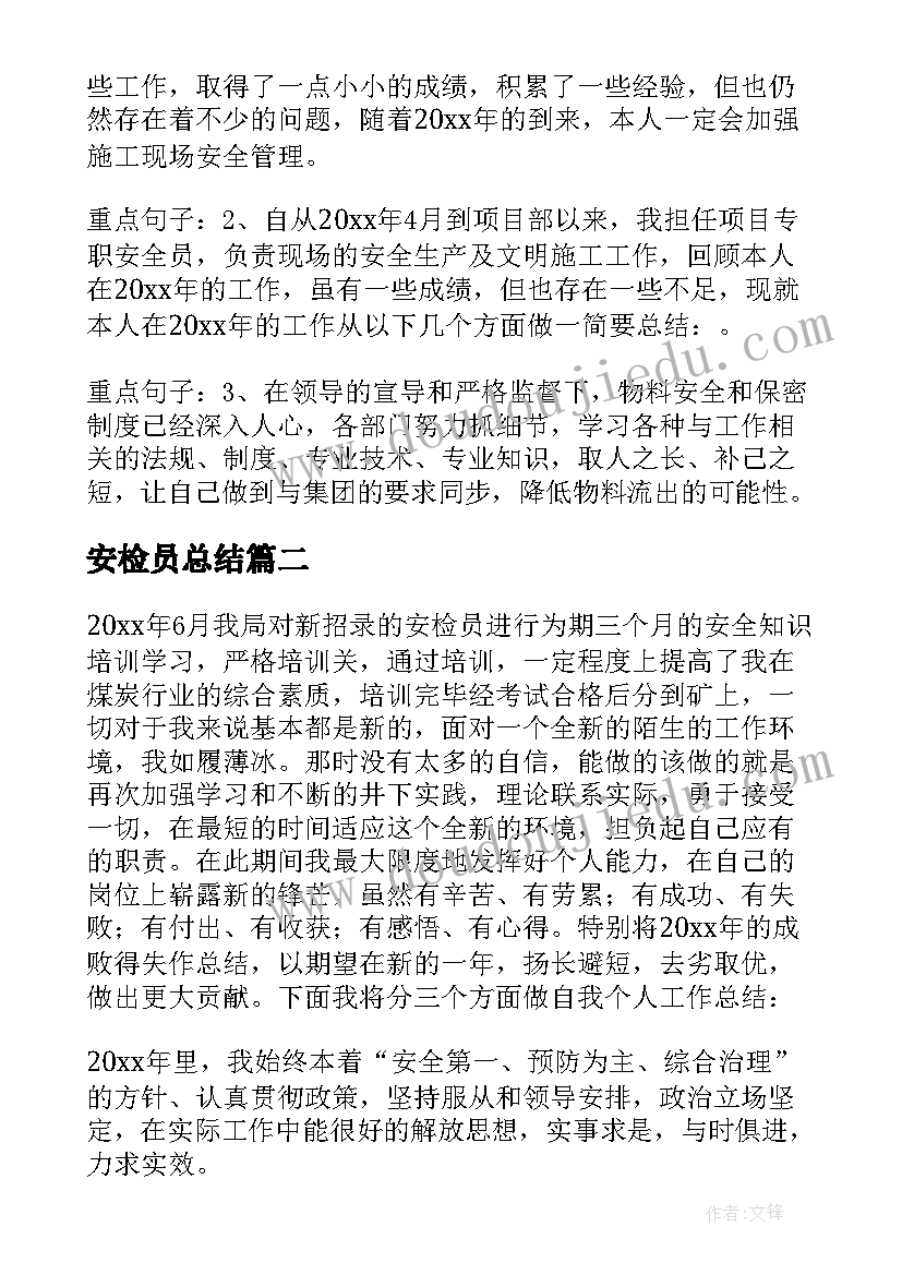 安检员总结(汇总8篇)