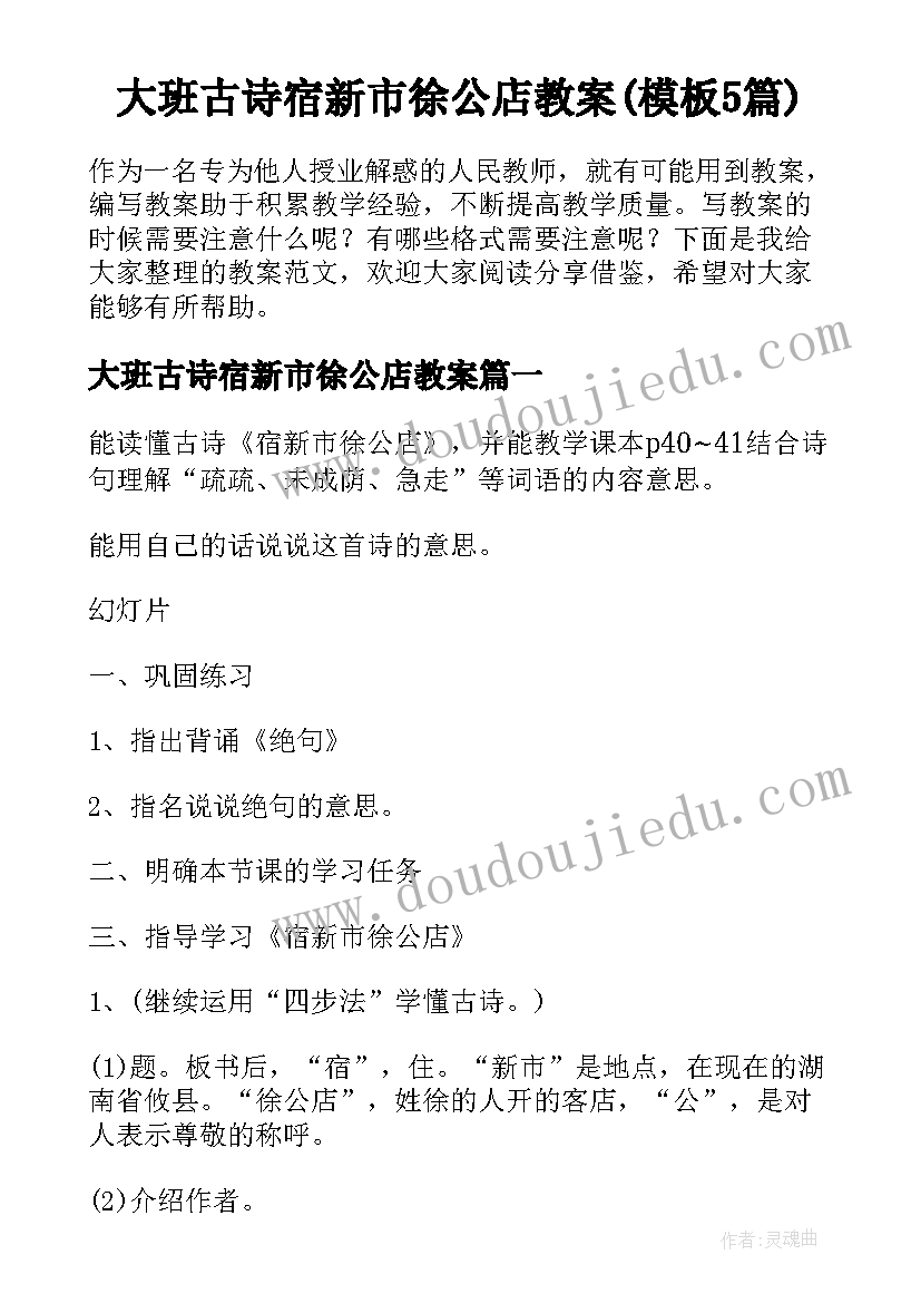 大班古诗宿新市徐公店教案(模板5篇)