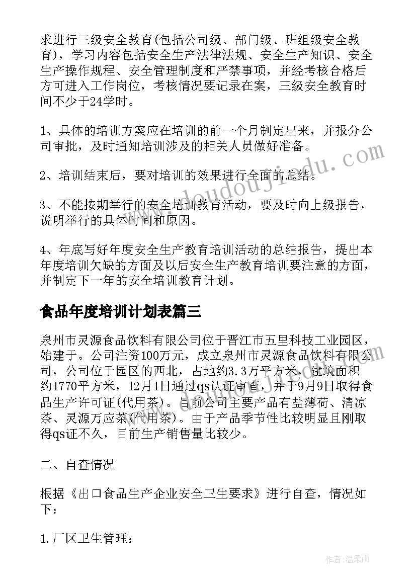 最新食品年度培训计划表 食品企业年度培训计划(大全5篇)