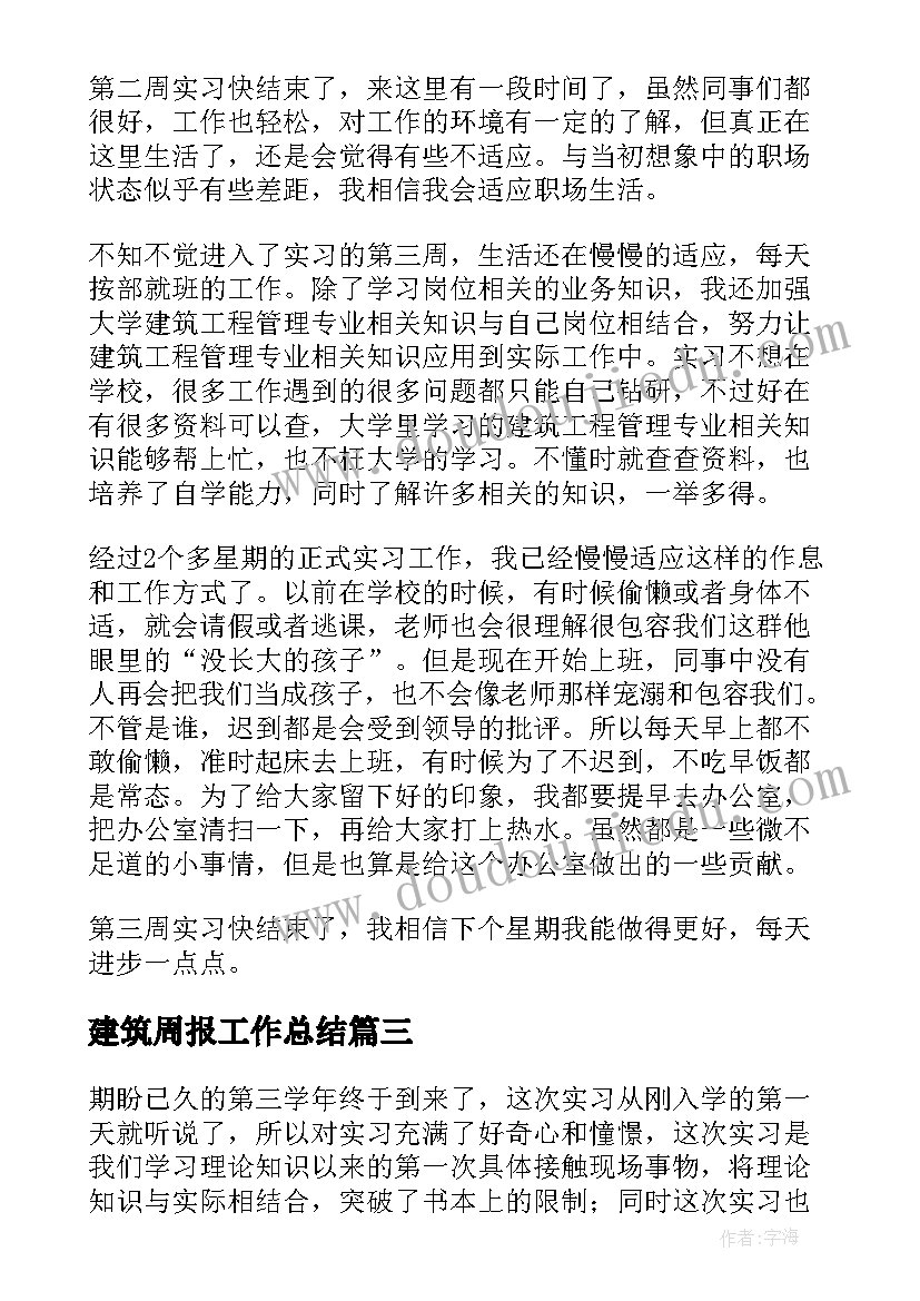 最新建筑周报工作总结 建筑实习周报心得体会报告(通用5篇)