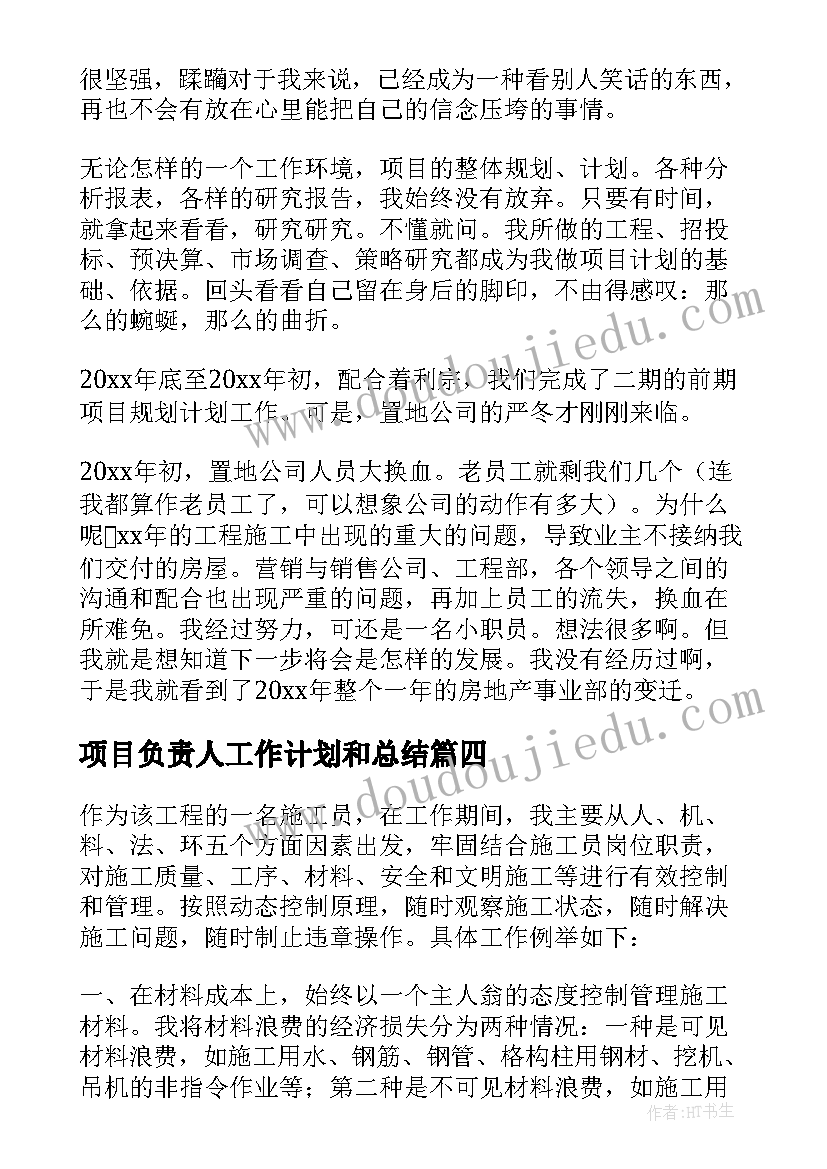 2023年项目负责人工作计划和总结(模板5篇)